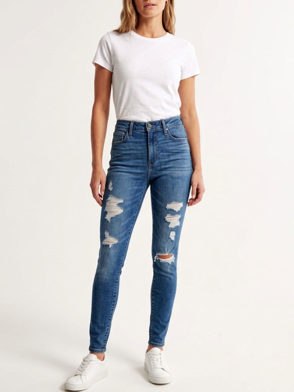 Abercrombie High Rise Distressed Skinny Jeans Medium Wash Stretch